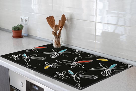KitchenYeah® Inductie beschermer 90x52 cm - Bloemen - Line Art - Patronen - Kookplaataccessoires - Afdekplaat voor kookplaat - Inductiebeschermer - Inductiemat - Inductieplaat mat