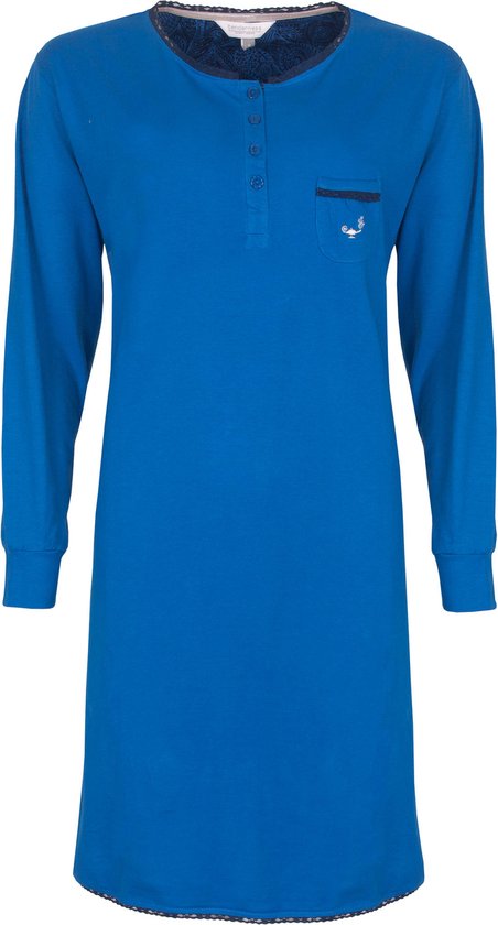Tenderness Dames Nachthemd - Polo Sluiting - Katoen - Blauw - Maat S