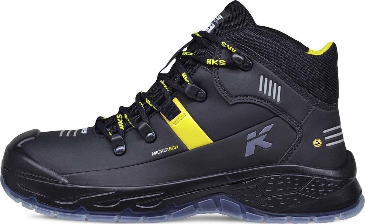 HKS Running Star RS 275 S3 werkschoenen - veiligheidsschoenen - safety shoes - heren - hoog - stalen neus - antislip - ESD - lichtgewicht - Vegan - zwart/geel - maat 48