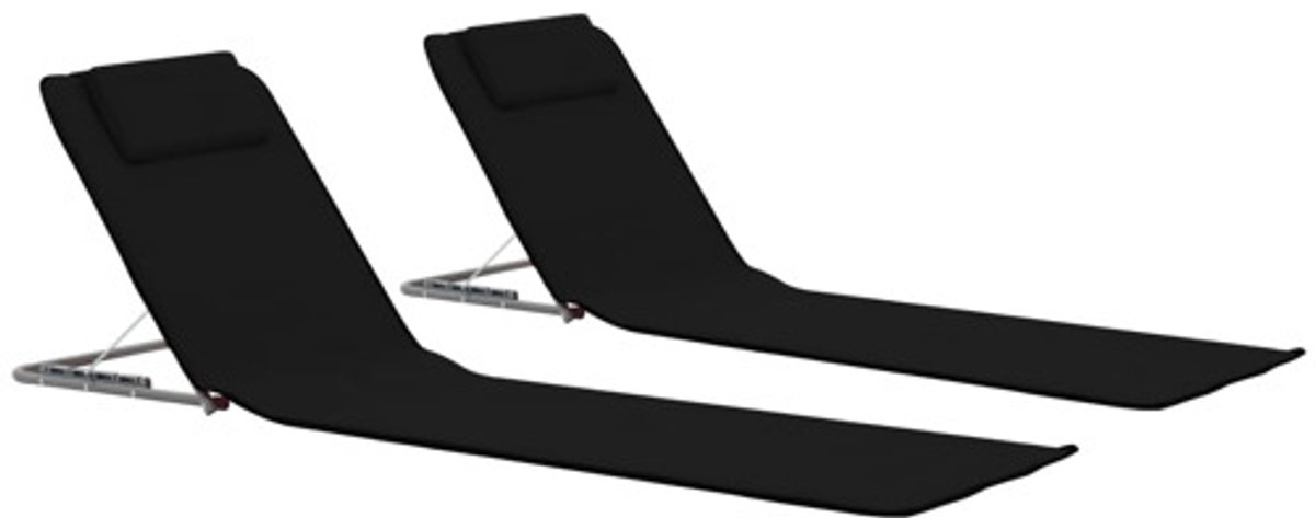 vidaXL-Strandmatten-inklapbaar-2-st-staal-en-stof-zwart