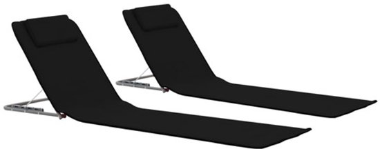 vidaXL - Strandmatten - inklapbaar - 2 - st - staal - en - stof - zwart