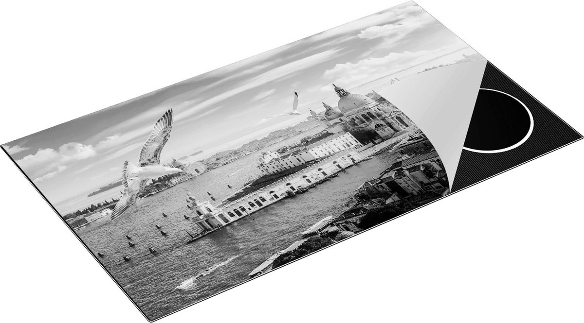 Chefcare Inductie Beschermer Venetië Stad vanuit Boven - Zwart Wit - 91,6x52,7 cm - Afdekplaat Inductie - Kookplaat Beschermer - Inductie Mat