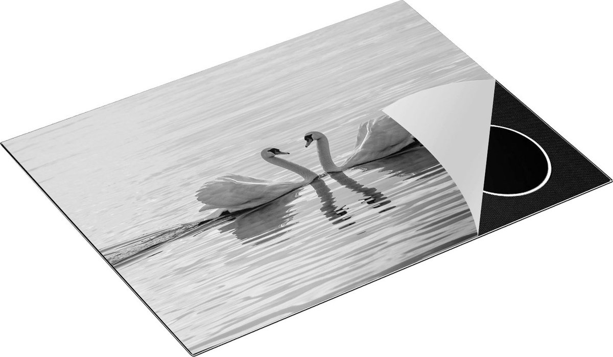 Chefcare Inductie Beschermer Zwanen Koppel op het Water - Zwart Wit - 70x50 cm - Afdekplaat Inductie - Kookplaat Beschermer - Inductie Mat