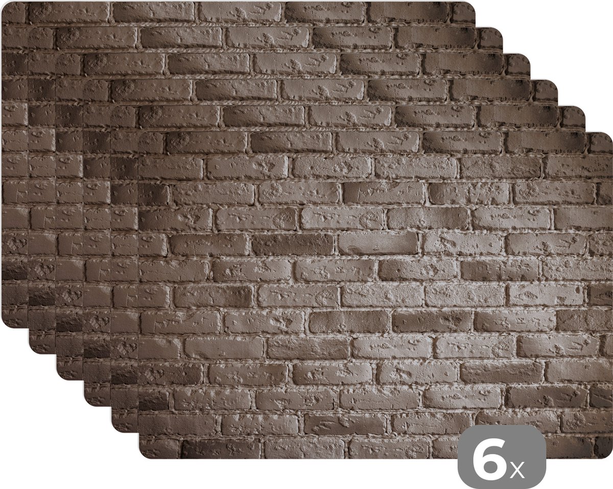 Placemat - Onderlegger - Bakstenen - Muur - Grijs - Placemat vinyl - Placemats -45x30 cm - 6 stuks