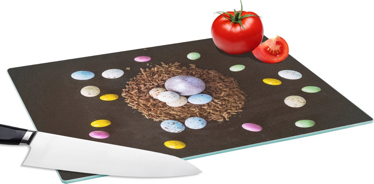 Glazen Snijplank - 39x28 - Paaseitjes - Regenboog - Pasen - Snijplanken Glas
