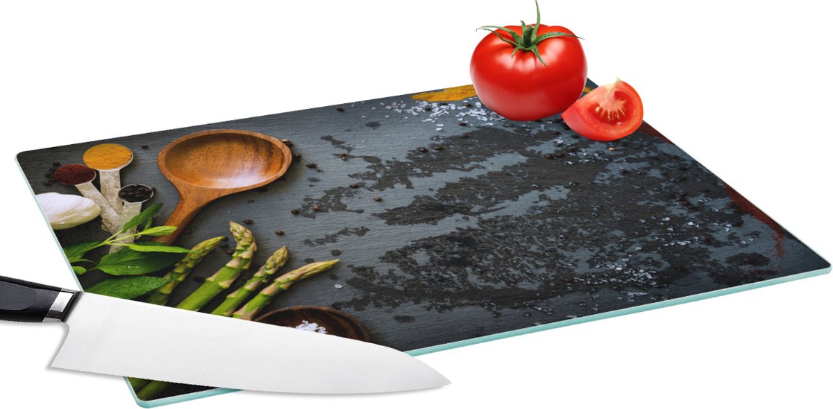 Glazen Snijplank - 39x28 - Kruiden - Pollepel - Keuken - Snijplanken Glas