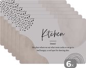Placemat - Placemats kunststof - Spreuken - Kitchen - Keuken definitie - Quotes - Woordenboek - 45x30 cm - 6 stuks - Hittebestendig - Anti-Slip - Onderlegger - Afneembaar