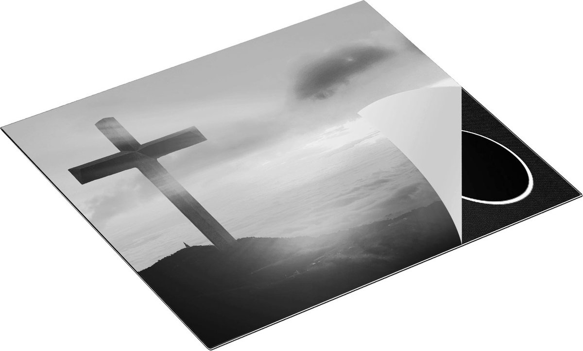 Chefcare Inductie Beschermer Kruis van Jezus Christus bij Zonsondergang - Zwart Wit - 60x55 cm - Afdekplaat Inductie - Kookplaat Beschermer - Inductie Mat