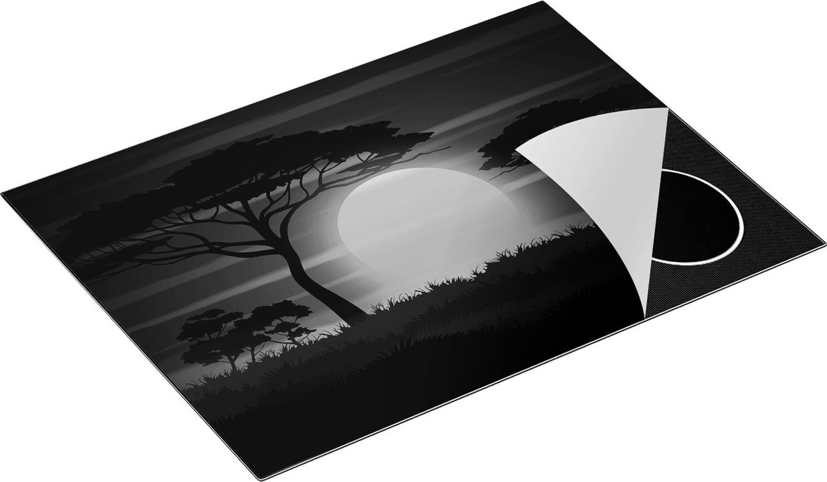 Chefcare Inductie Beschermer Zonsondergang in de Savanne - Abstract - Zwart Wit - 70x52 cm - Afdekplaat Inductie - Kookplaat Beschermer - Inductie Mat