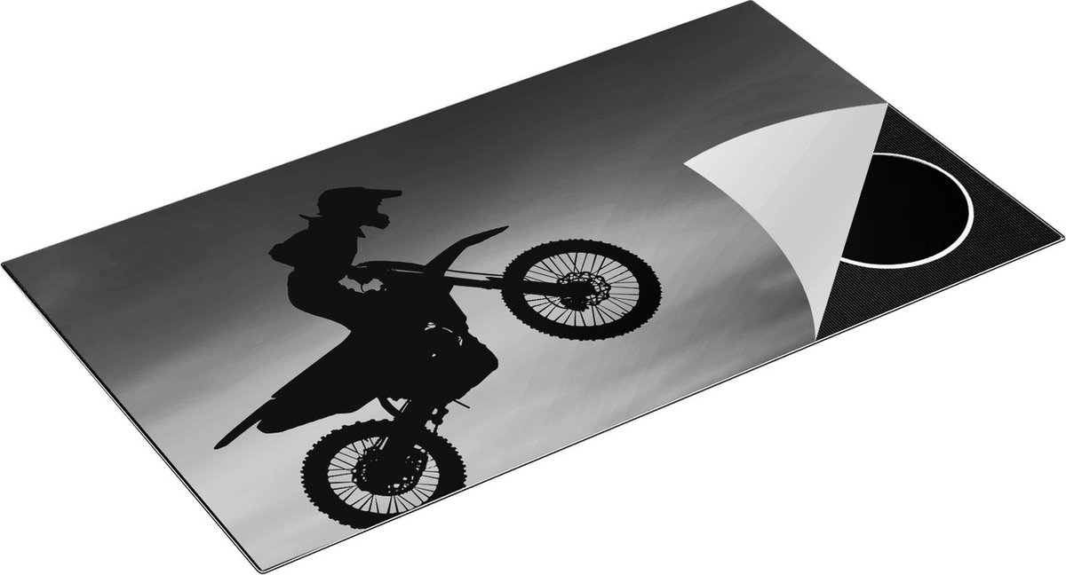 Chefcare Inductie Beschermer Silhouet van een Motorcross in de Lucht - Zwart Wit - 95x55 cm - Afdekplaat Inductie - Kookplaat Beschermer - Inductie Mat