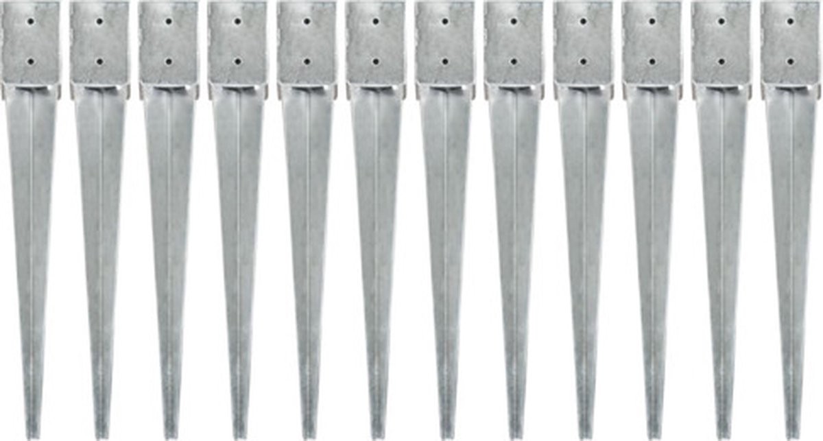 vidaXL - Grondpinnen - 12 - st - 10x10x76 - cm - gegalvaniseerd - staal - zilverkleurig
