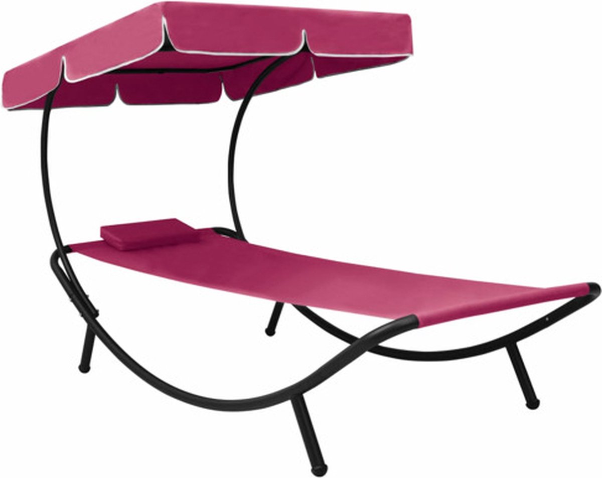 vidaXL Loungebed met luifel en kussen roze