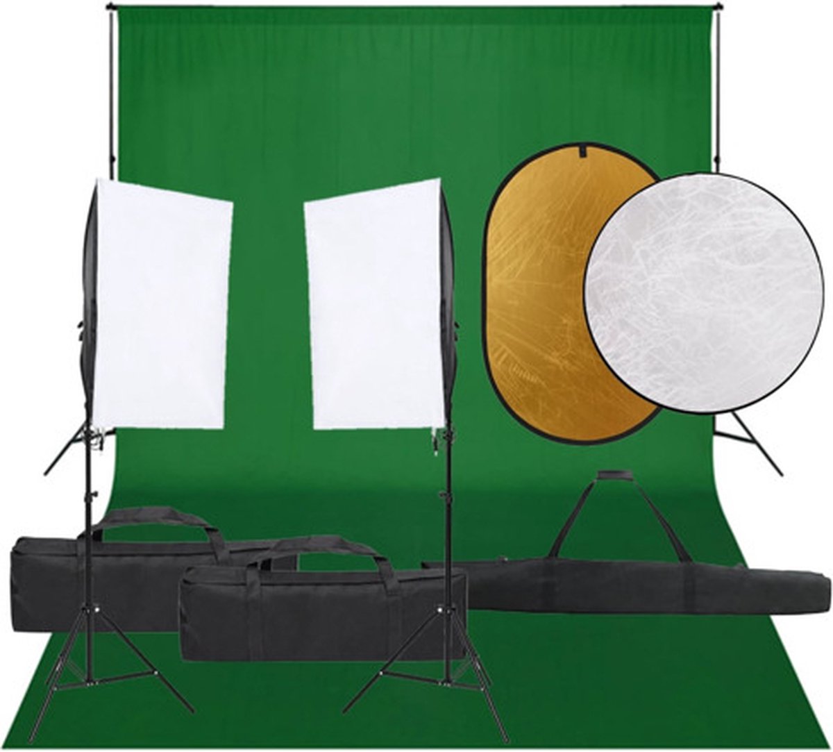 vidaXL - Fotostudioset - met - verlichtingsset, - achtergrond - en - reflector