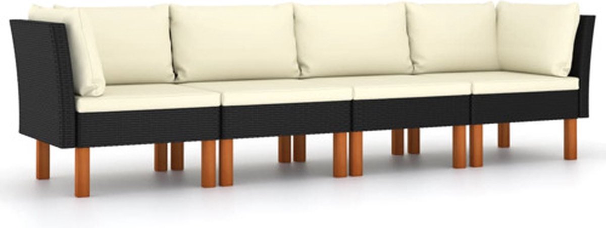 vidaXL - Tuinbank - 4-zits - met - kussens - poly - rattan - zwart