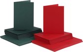 Kaarten en enveloppen, afmeting kaart 10,5x15 cm, afmeting envelop 11,5x16,5 cm, 5x10 sets, groen, rood