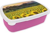 Broodtrommel Roze - Lunchbox - Brooddoos - Zonnebloem - Natuur - Berg - 18x12x6 cm - Kinderen - Meisje