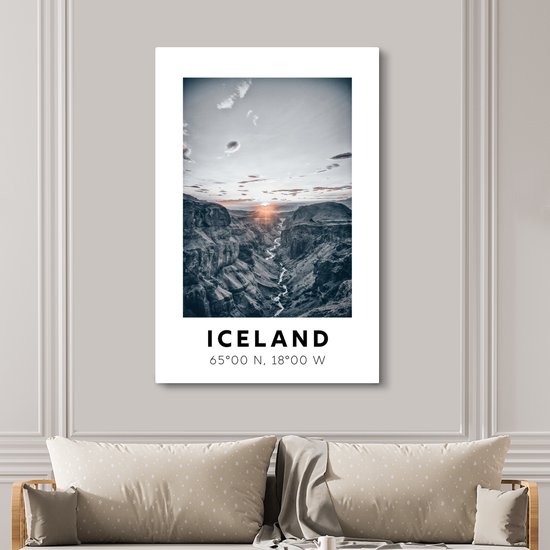 Toile Peinture Islande - Montagnes - Coucher de Soleil - 120x180 cm - Décoration murale XXL