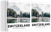 Canvas Schilderij Zwitserland - Meer - Bergen - 80x40 cm - Wanddecoratie