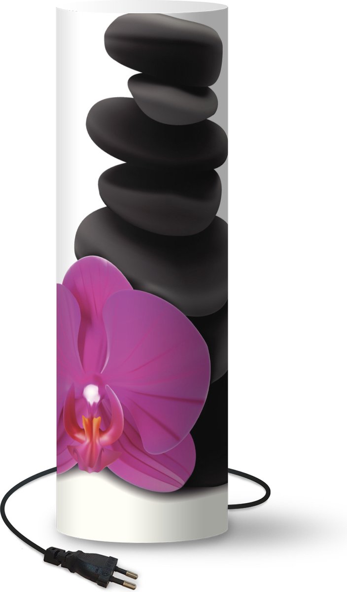 Lamp - Nachtlampje - Tafellamp slaapkamer - Zen stenen naast orchidee - 70 cm hoog - Ø22.3 cm - Inclusief LED lamp