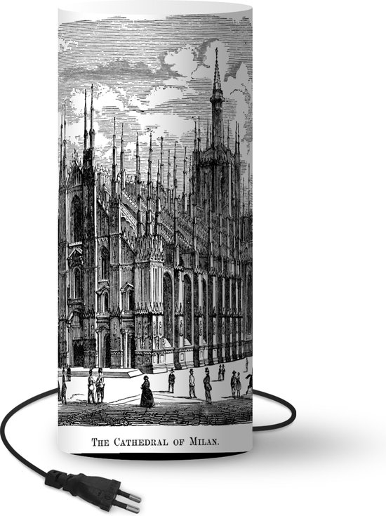 Lamp Kathedraal van Milaan illustratie – Illustratie van kathedraal van Milaan met onderschrift lamp – 33 cm hoog – Ø14 cm – Inclusief LED lamp