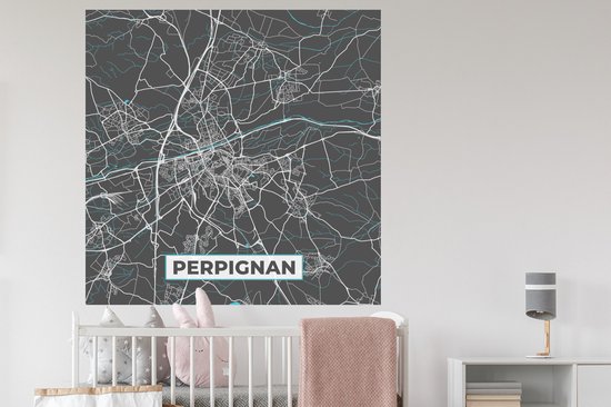 Stickers muraux - France - Perpignan - Plan de Ville - Plan - Plan - 120x120 cm - Film Adhésif XXL