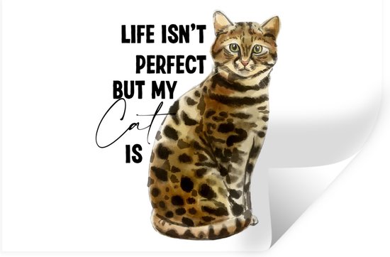 Stickers muraux - Film autocollant - Chats - Proverbes - Citations - La Life n'est pas parfaite mais mon chat l'est - 60x40 cm - Film adhésif - Stickers muraux chambre d'enfants - Papier peint autocollant