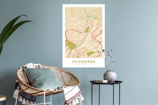Stickers muraux - Carte - Plan de la ville - Vintage - Vilvoorde - Carte - 40x60 cm - Feuille adhésive