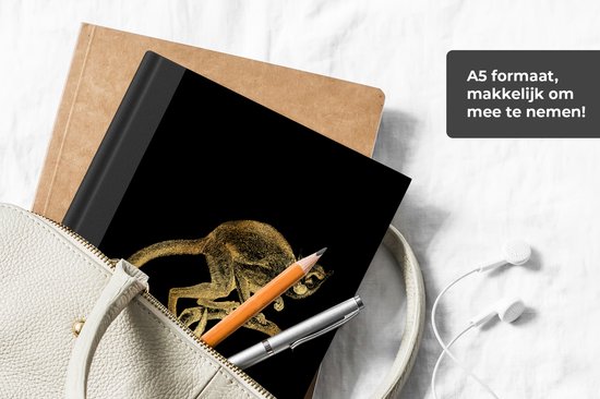 Notitieboek - Schrijfboek - Aap - Vintage - Goud - Notitieboekje klein - A5 formaat - Schrijfblok