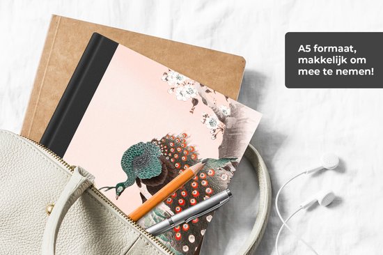 Carnet - Carnet d'écriture - Paon - Arbre - Fleurs - Japonais - Scandinave - Carnet - Format A5 - Bloc-notes