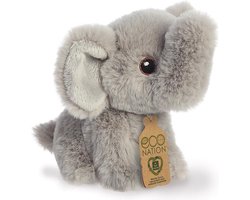 Aurora Pluche knuffel olifant - dierenknuffel - 13 cm - grijs - wilde dieren thema