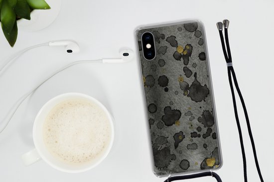 Cordon de téléphone - Chaîne de téléphone - Coque avec cordon iPhone X - Béton - Or - Abstrait - Siliconen - Bandoulière - Coque de téléphone avec cordon