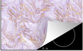 KitchenYeah® Inductie beschermer 89.6x51.6 cm - Abstract - Marmer print - Goud - Paars - Patroon - Kookplaataccessoires - Afdekplaat voor kookplaat - Inductiebeschermer - Inductiemat - Inductieplaat mat