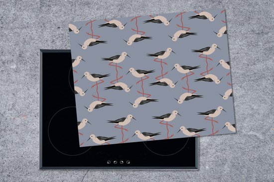 KitchenYeah® Inductie beschermer 59x51 cm - Vogel - Ooievaar - Patroon - Kookplaataccessoires - Afdekplaat voor kookplaat - Inductiebeschermer - Inductiemat - Inductieplaat mat