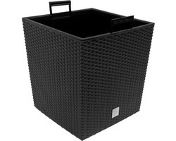 Prosperplast Plantenpot Rato - rotan look - bloempot met binnenpot - antraciet - 32x32x33 cm - kunststof
