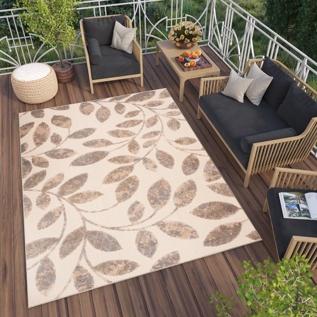 Tapiso Patio Indoor Tapijt Buitenkleed Tuintapijt Vloerkleed Buiten Outdoor Maat- 120x170 Creme Bruin
