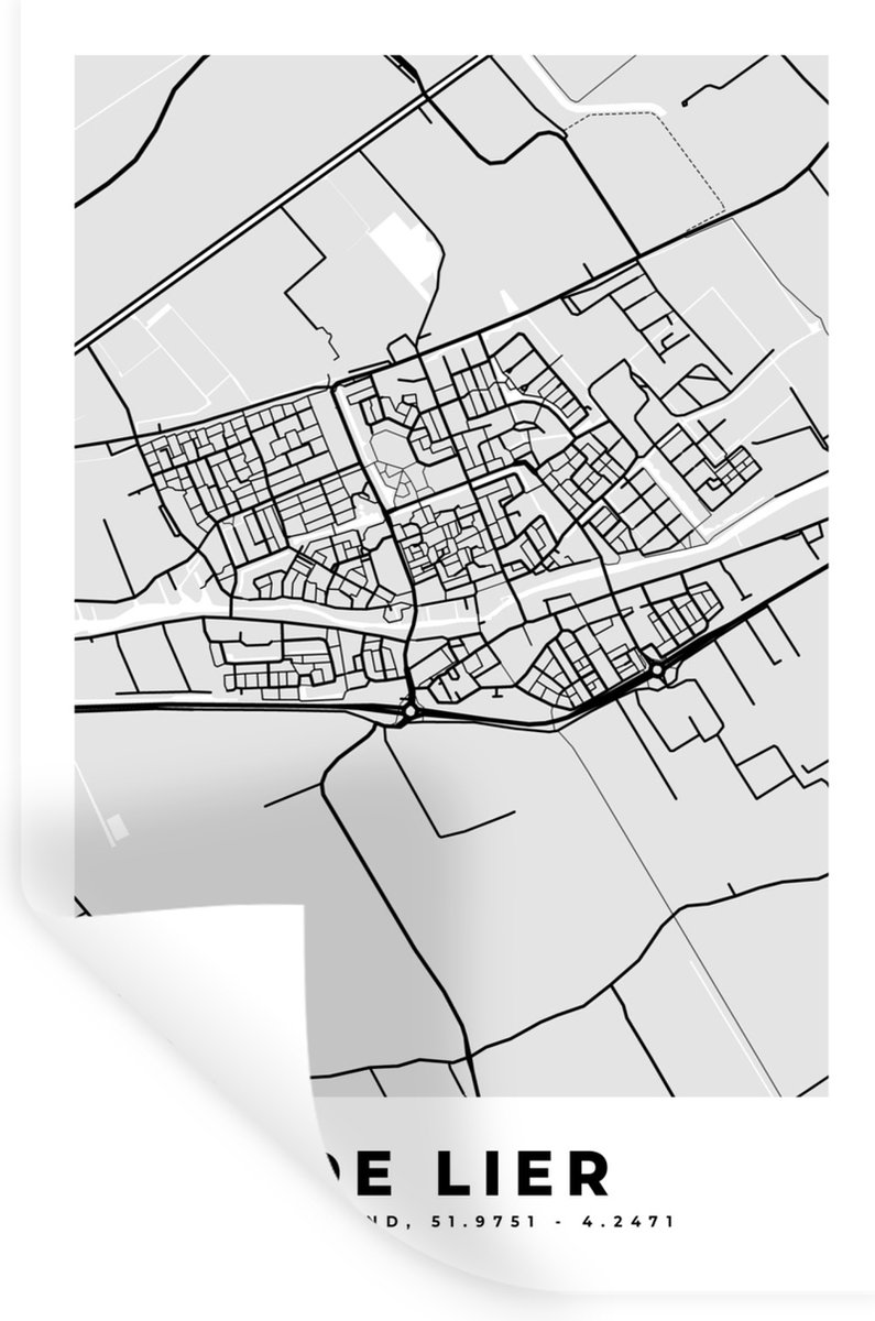 Muurstickers - Sticker Folie - Plattegrond - De Lier - Kaart - Stadskaart - 40x60 cm - Pla