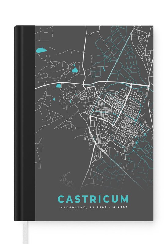 Carnet - Carnet d'écriture - Plan de la ville - Castricum - Grijs - Blauw - Carnet - Format A5 - Bloc-notes - Carte