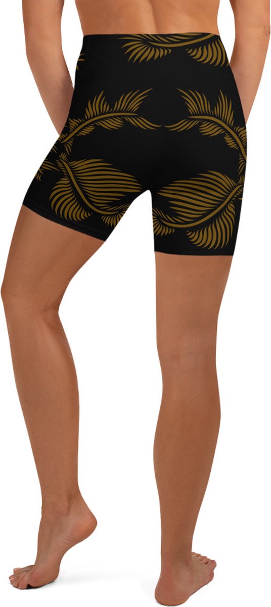 Sport Short - design Lines 4 Peace - High Waist Dry Fit High Performance 4way stretch - UPF 50+ - Hardloop - Yoga - Fitness - Dans - Pilates - Training - Korte broek-zwart hazelnootbruin - dames -maat S — afbeelding 4