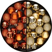 40x stuks kleine kunststof kerstballen goud en oranje 3 cm - Voor kleine kerstbomen