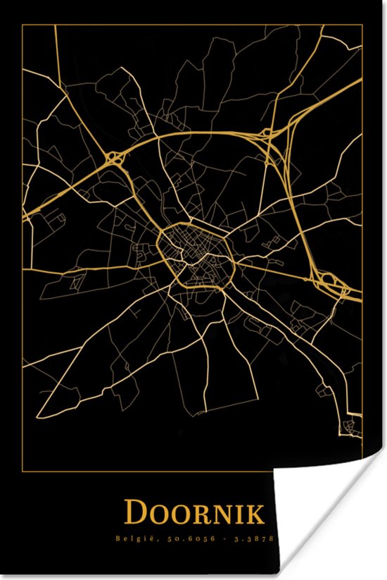 Poster Carte - Tournai - Or - Zwart - 120x180 cm XXL