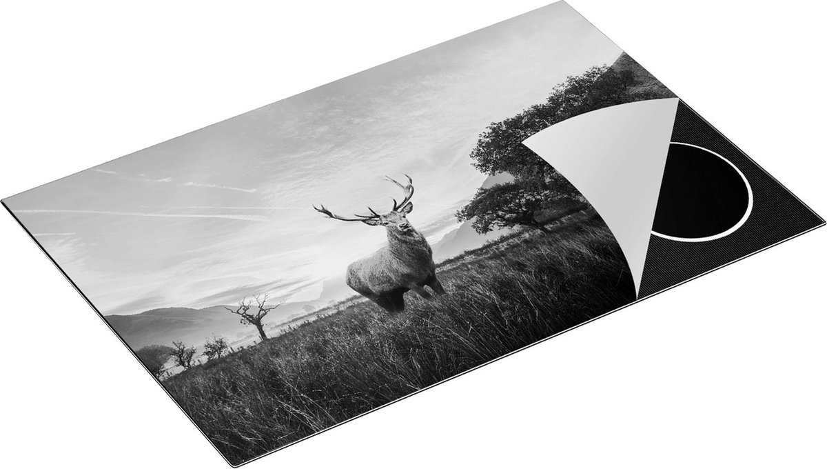 Chefcare Inductie Beschermer Hert in het Landschap - Zwart Wit - 81,6x52,7 cm - Afdekplaat Inductie - Kookplaat Beschermer - Inductie Mat