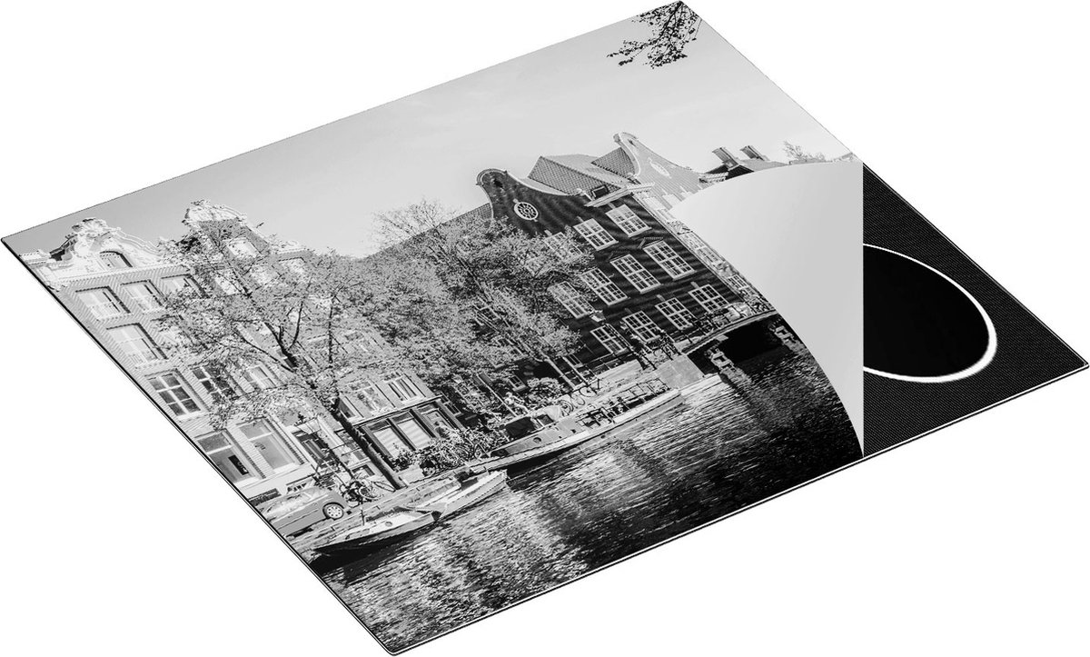 Chefcare Inductie Beschermer Amsterdamse Gracht tijdens Zonsondergang - Zwart Wit - 57,6x51,6 cm - Afdekplaat Inductie - Kookplaat Beschermer - Inductie Mat