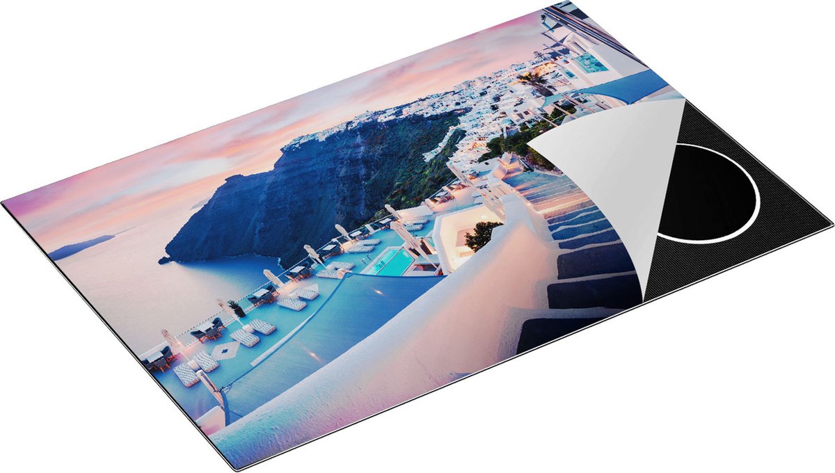 Chefcare Inductie Beschermer Luxe Huisjes aan de Kust in Fira, Griekenland - 81x52 cm - Afdekplaat Inductie - Kookplaat Beschermer - Inductie Mat