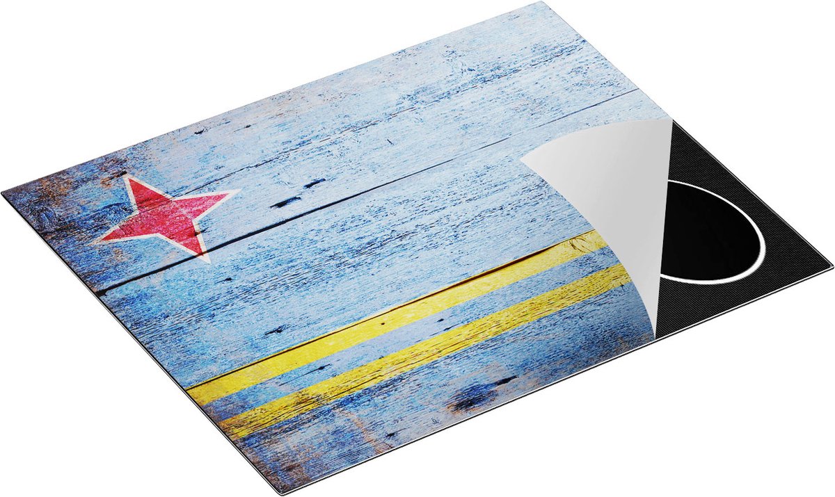 Chefcare Inductie Beschermer Aruba Vlag op Hout - 65x50 cm - Afdekplaat Inductie - Kookplaat Beschermer - Inductie Mat