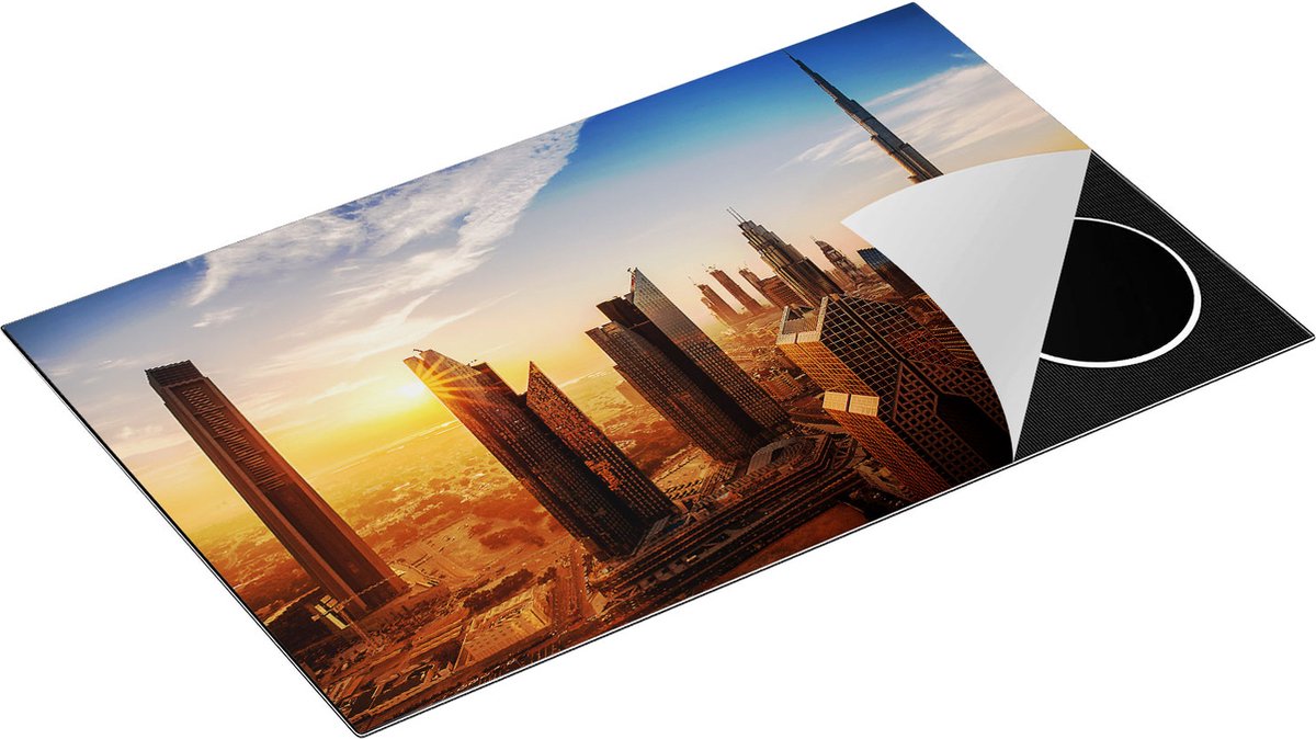 Chefcare Inductie Beschermer Dubai Stad bij Zonsopgang - 85x55 cm - Afdekplaat Inductie - Kookplaat Beschermer - Inductie Mat