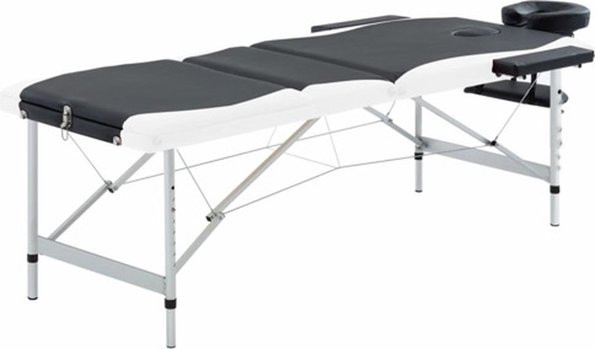 Goedkoopste vidaXL - Massagetafel - inklapbaar - 3 - zones - aluminium - zwart - en - wit