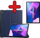 Hoes Geschikt voor Lenovo Tab M10 Plus 3rd Gen Hoes Book Case Hoesje Trifold Cover Met Screenprotector - Hoesje Geschikt voor Lenovo Tab M10 Plus (3e Gen) Hoesje Bookcase - Donkerblauw