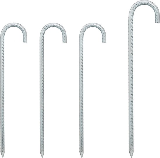 Piquets de tente Relaxdays XL - 4 pièces - crochets de sol - 38,5cm - piquets de sol - acier - argent