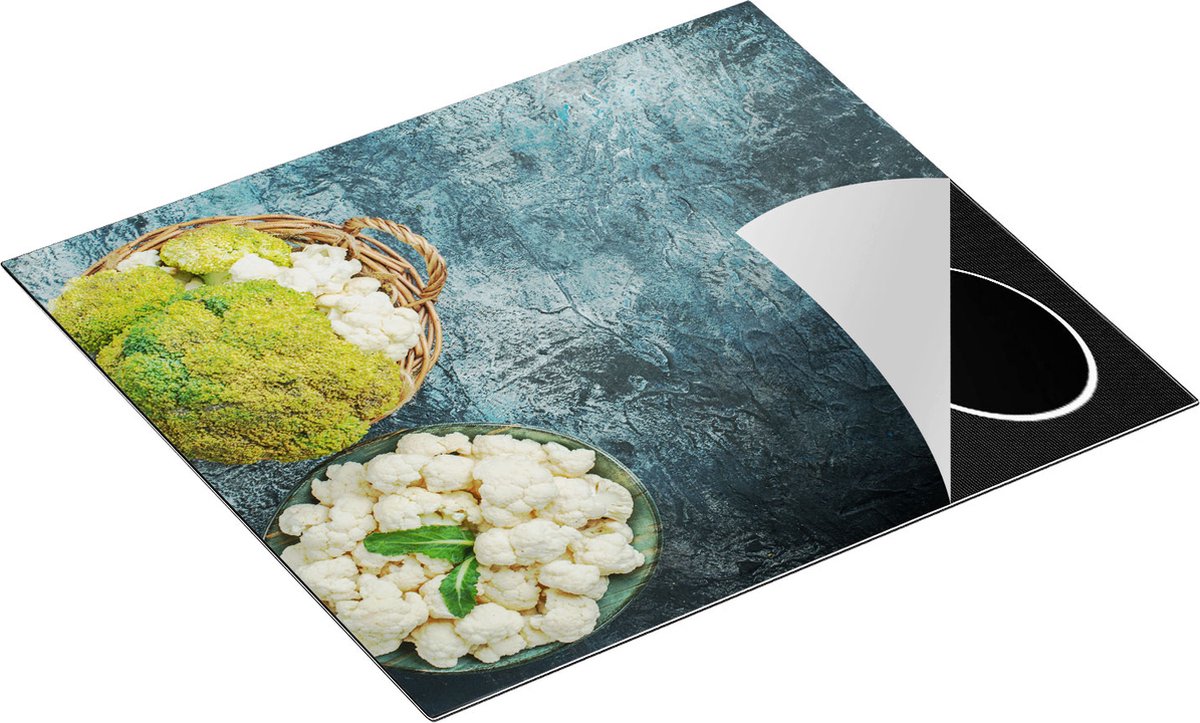 Chefcare Inductie Beschermer Bloemkolen op een Grijze Tafel - 60x50 cm - Afdekplaat Inductie - Kookplaat Beschermer - Inductie Mat
