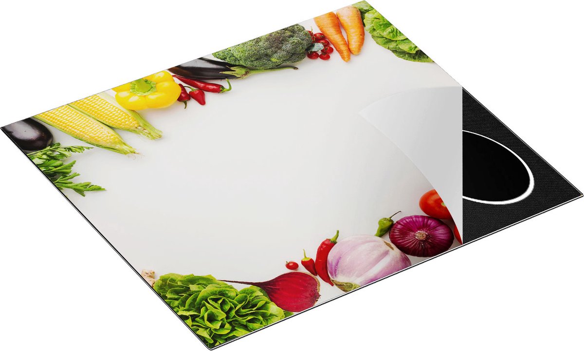 Chefcare Inductie Beschermer Groente op een Witte Achtergrond - Groentes - 60x50 cm - Afdekplaat Inductie - Kookplaat Beschermer - Inductie Mat